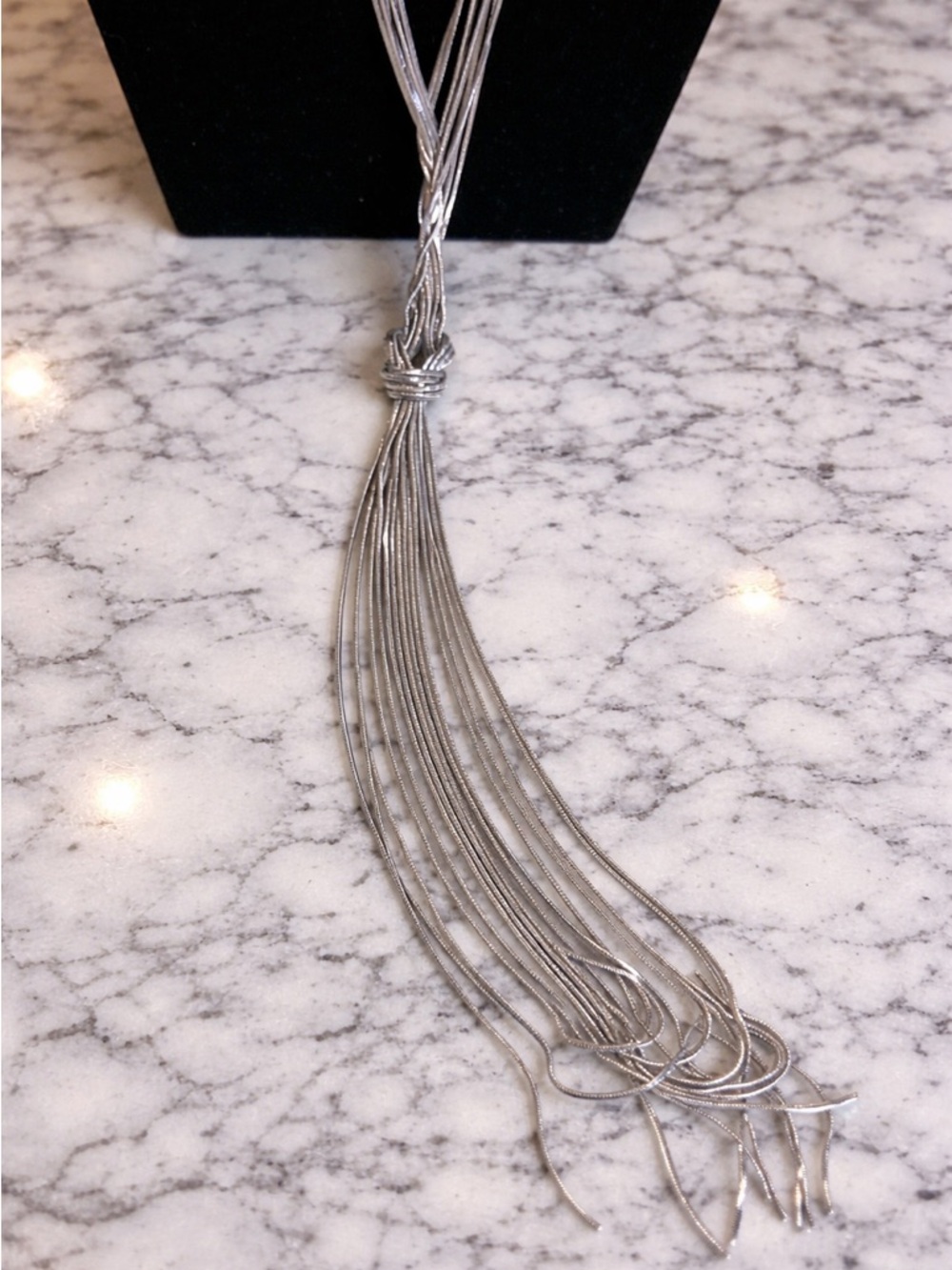 Silver Multi Strand Tassel Necklace Adjustable Layered Statement Fringe New - Picture 3 of 4